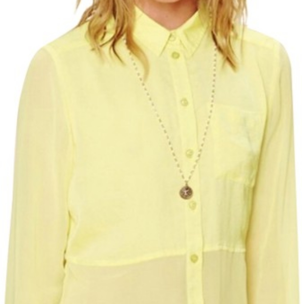 Free People Yellow Sheer Button-down Top S